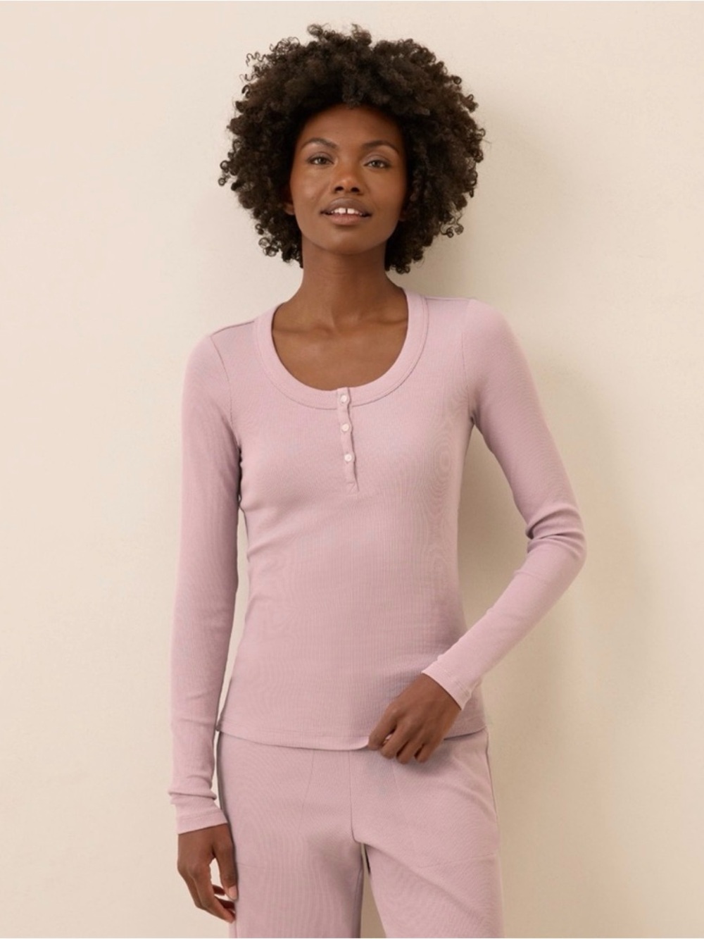 Pact Organic Cotton Easy Ribbed Slim Henley Long Sleeve Top (L) and Bottoms (S)